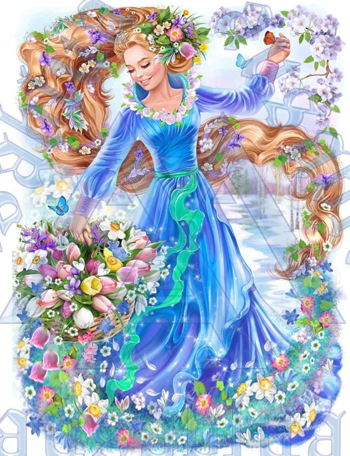 Иллюстрация Девушка весна в стиле компьютерная графика, плакат |