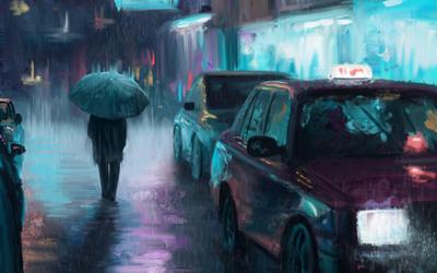 Обои машина, ночь, дождь, свет, улица картинки на рабочий стол, фото  скачать бесплатно