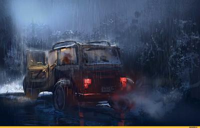 Дождь+машина едет на закат+окно …» — создано в Шедевруме