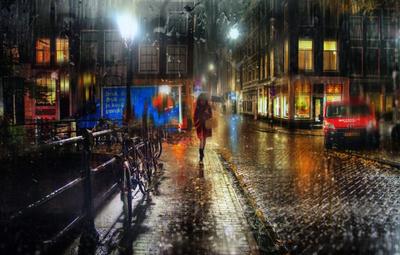 дождь в городе | Картины с дождем, Живопись, Акварельная живопись
