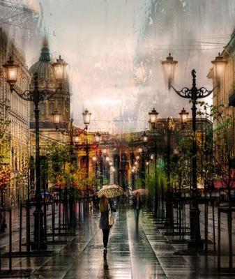 Дождь, осень в городе» — создано в Шедевруме