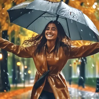 осень улица девушка ветер листья зонт кот дом дерево дождь тучи HD обои для  ноутбука | Umbrella painting, Painting, Umbrella artwork