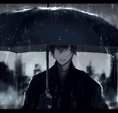 Фото Мужчина стоит с зонтом под дождем, by dof. addicts