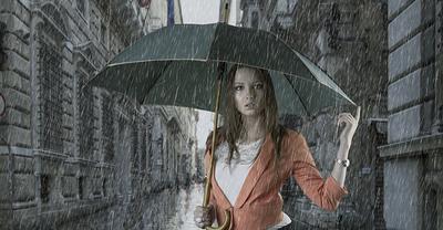 Девушка под дождем с зонтом» — создано в Шедевруме