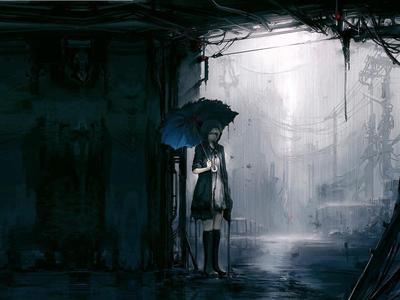 Гиф анимация Девушка с зонтом под дождем