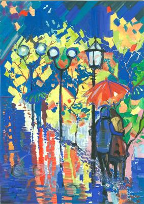Картинки молодые женщины Люди лужи Дождь зонтом Тротуар 1366x768