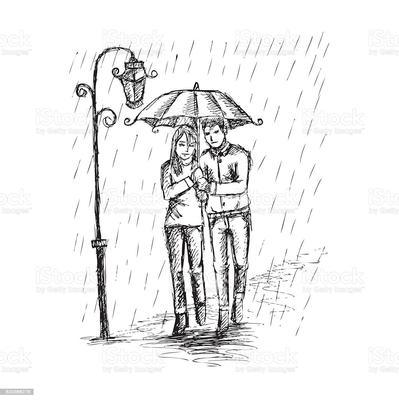 Девушка и мужчина под дождем, …» — создано в Шедевруме