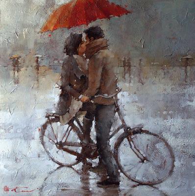 Картина по номерам \"Влюбленные под дождем\"
