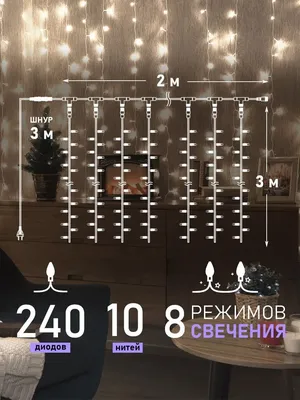 Купить Светодиодная гирлянда на окно Белый занавес дождь 3,0 х 2,0  Прозрачные нитки 16 штук недорого в Москве, доставка по России - USB-Tronic