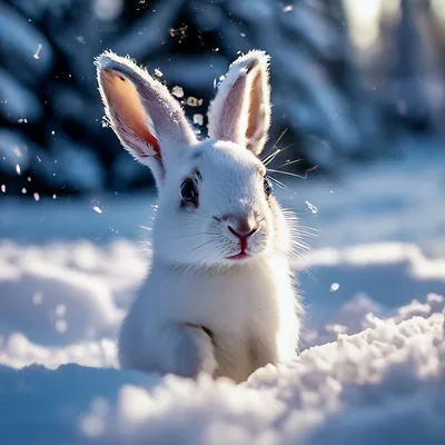 Заяц-беляк зимой на кормёжке — Фото №48914