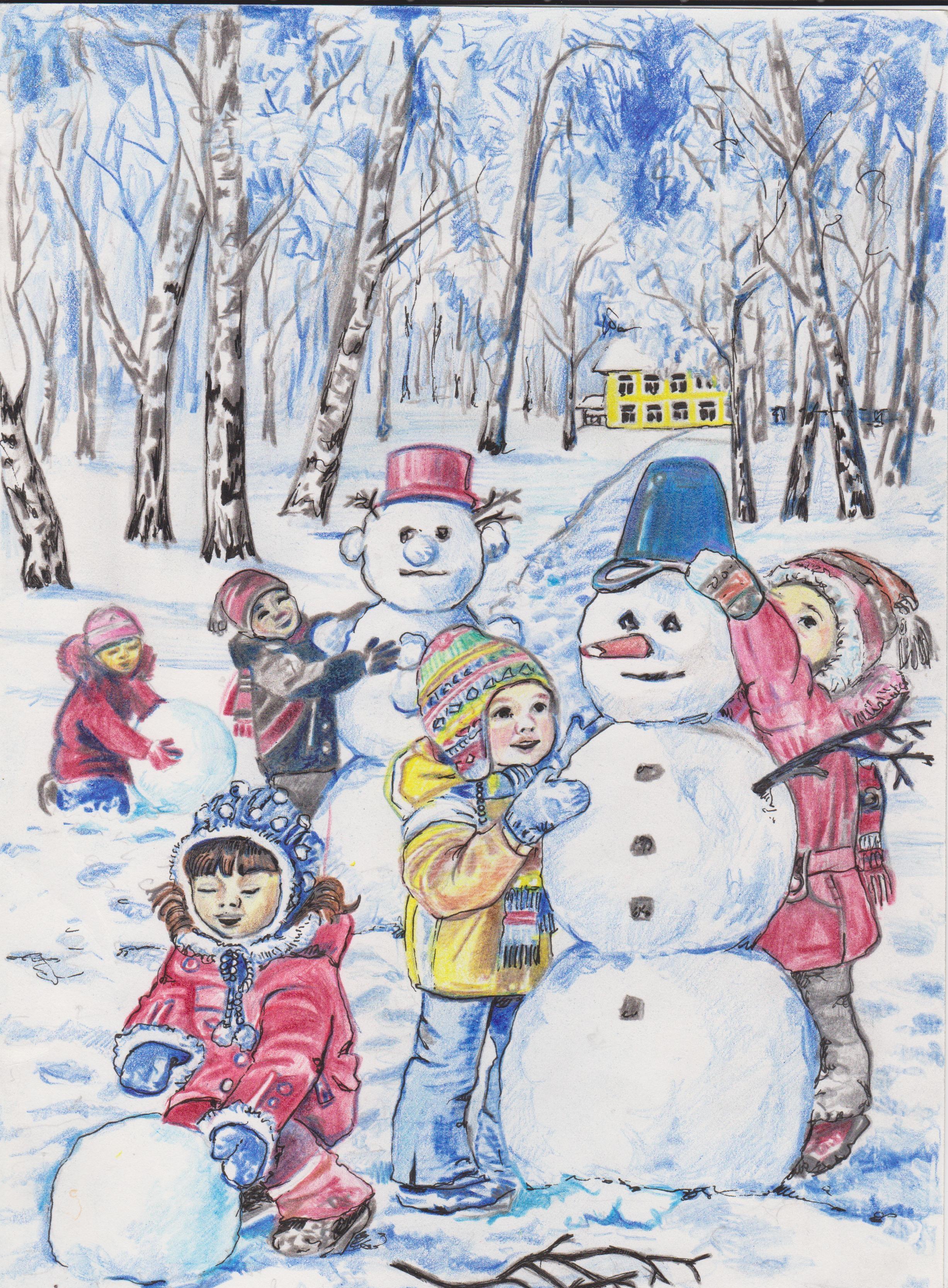 Иллюстрации на тему дети зимой - 50 фото