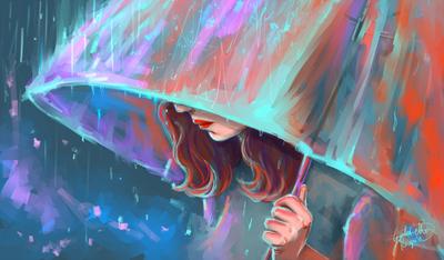 Девушка под алым зонтом дождь город…» — создано в Шедевруме