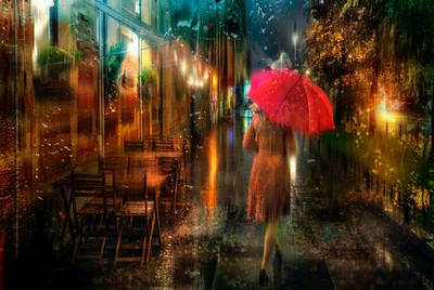 Картинка на рабочий стол девушка, под зонтом, дождь 1280 x 720