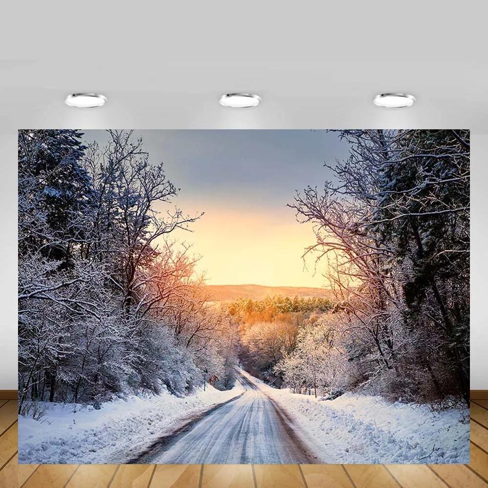 Купить Зимний лес полиэстер фон для фотосъемки снег природный пейзаж пейзаж  путь фон страна чудес украшения для детского душа | Joom