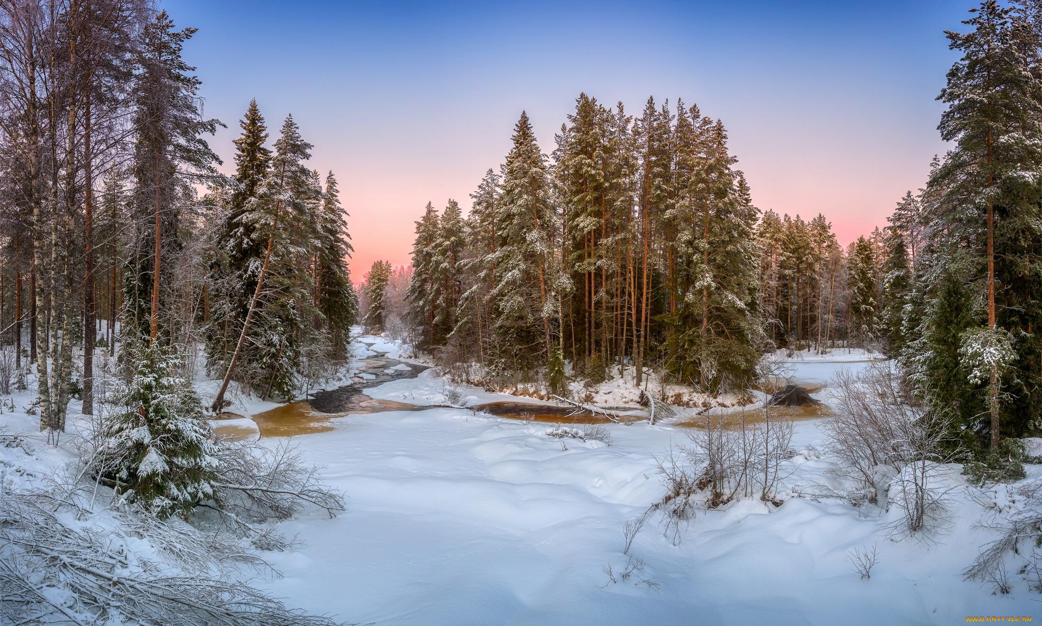 Обои деревья, река, снег, природа, зима для рабочего стола #137214