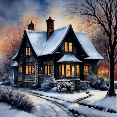 Дом в зимнем лесу - 68 фото