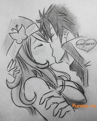 Как нарисовать поцелуй Дождии и Грея из аниме Сказка о хвосте феи