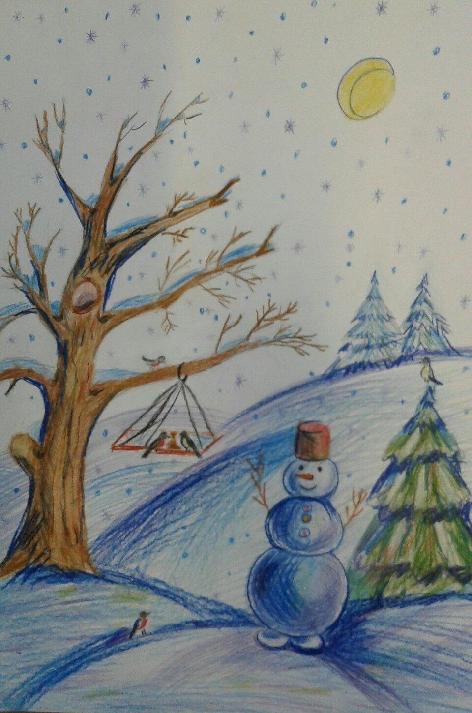 Зимний легкий рисунок карандашом - 71 фото