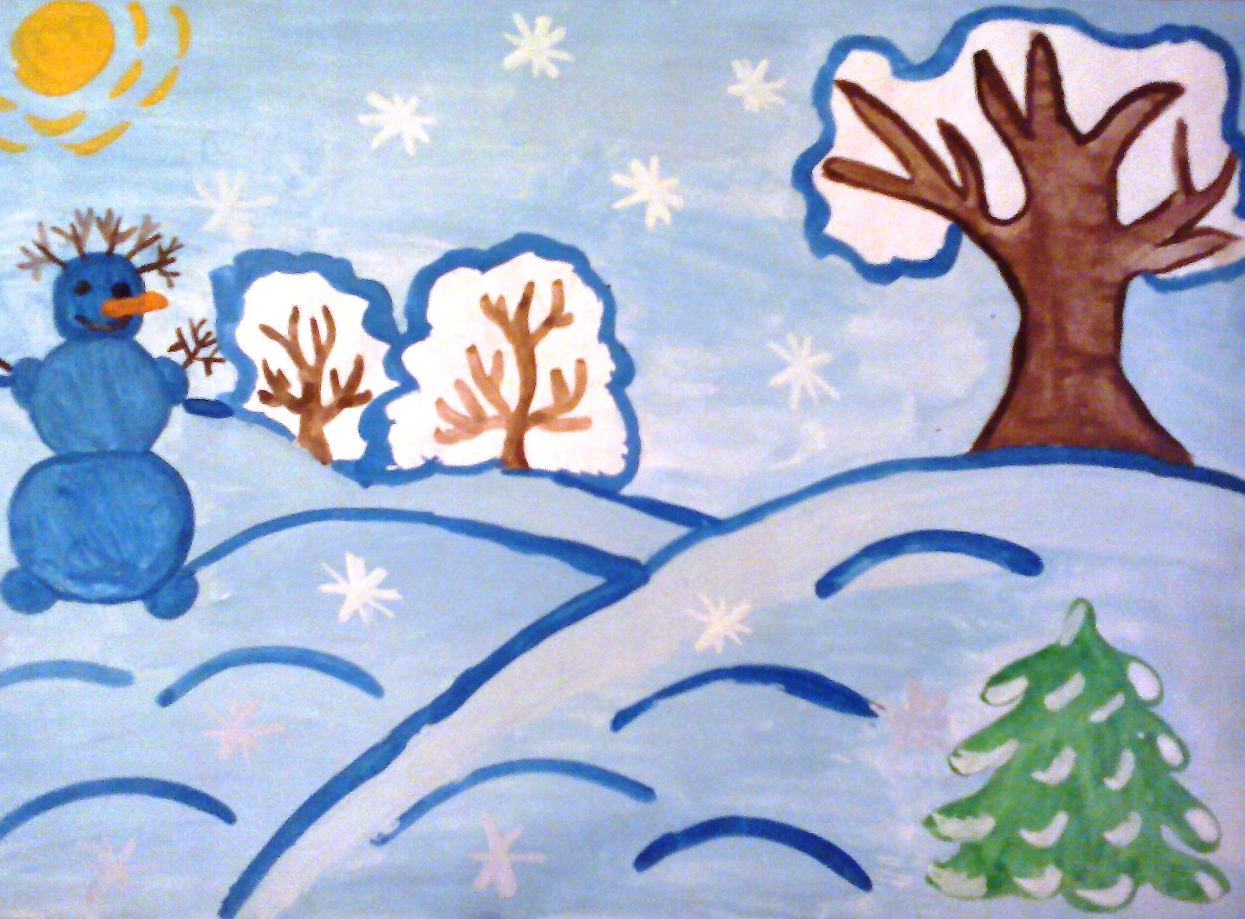 Детские рисунки на тему зима - 55 фото
