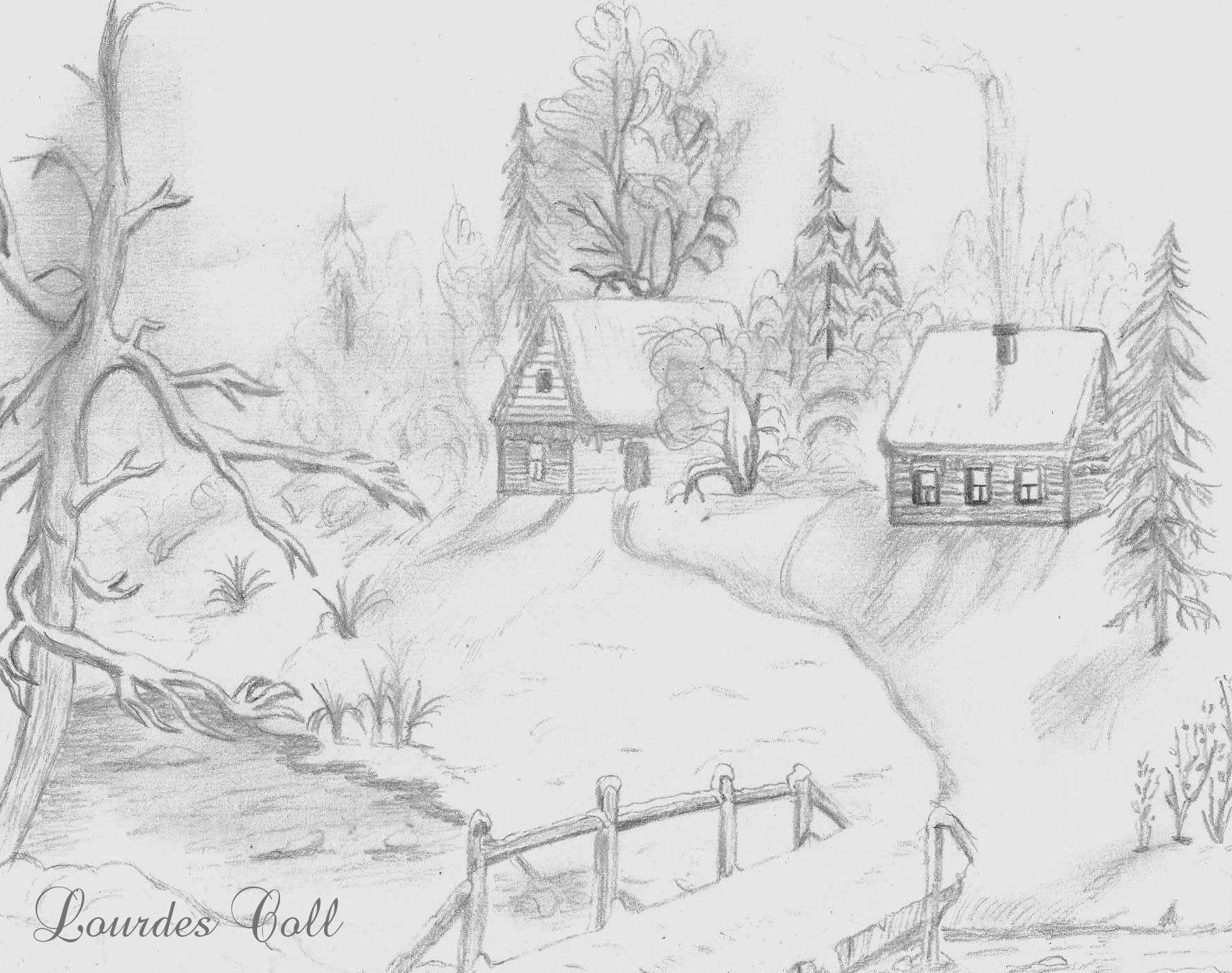 Рисунок зимний пейзаж карандашом - 75 фото