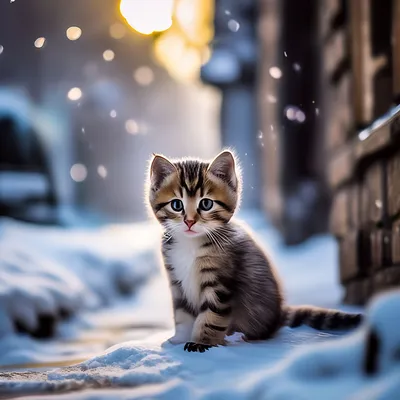 Котёнок зимой на улице. 🐈❄️» — создано в Шедевруме