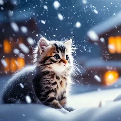 Кот зимой арт - 73 фото