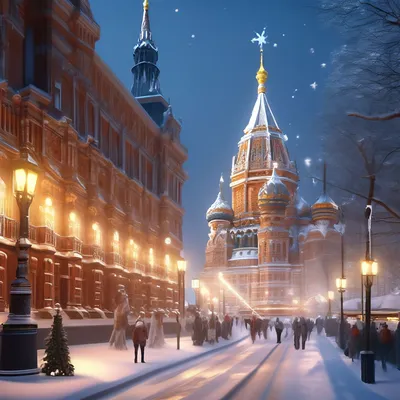 Москва зимой в праздники ночью» — создано в Шедевруме