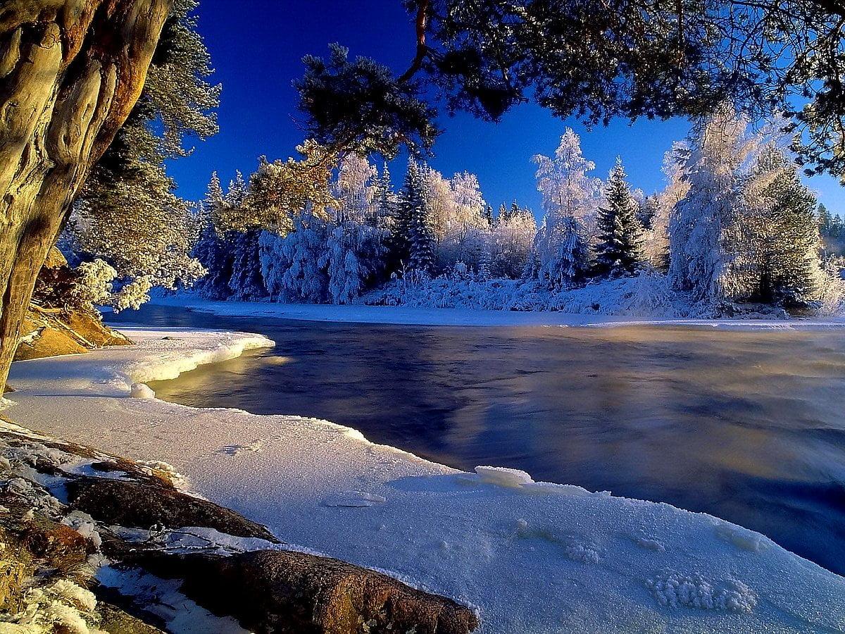 Озеро пейзаж гора природа снег зима природа HD на рабочий стол:  широкоформатные: высокое разрешение: полноэкранный