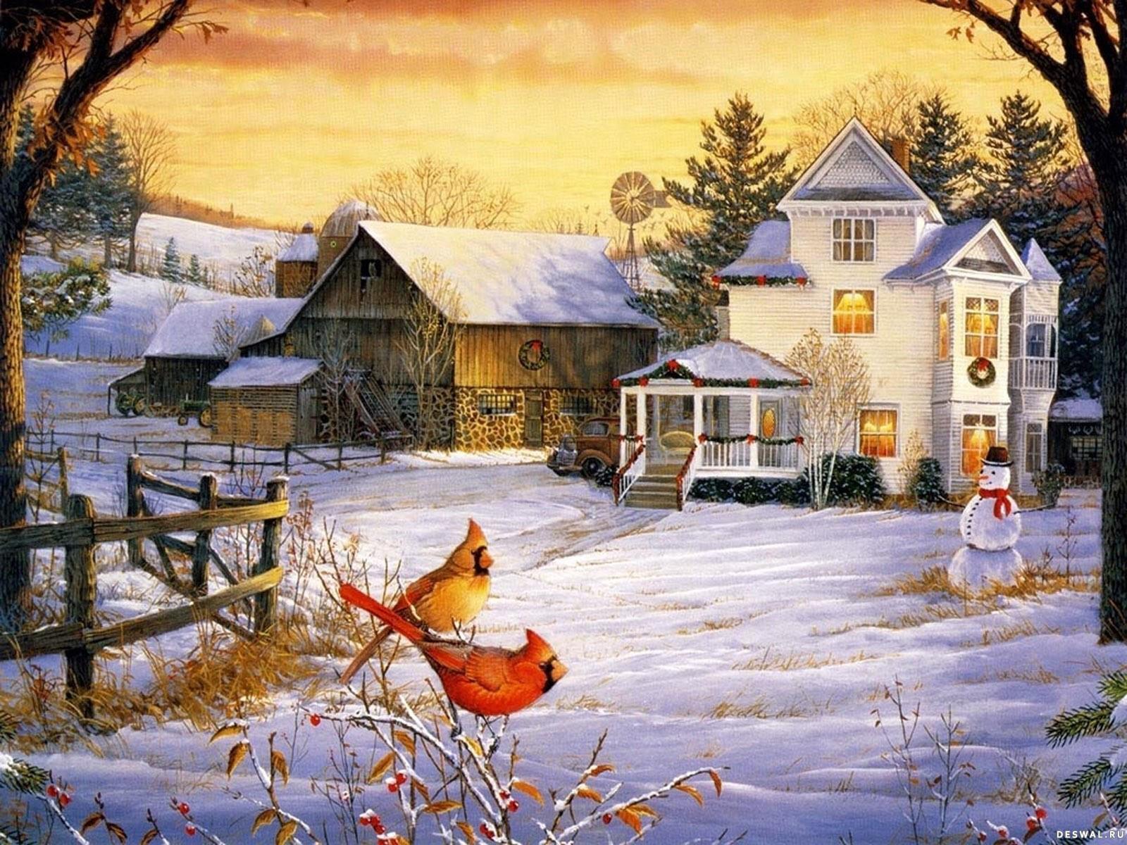 Зима в деревне - Картинка на телефон / Обои на рабочий стол №1359707