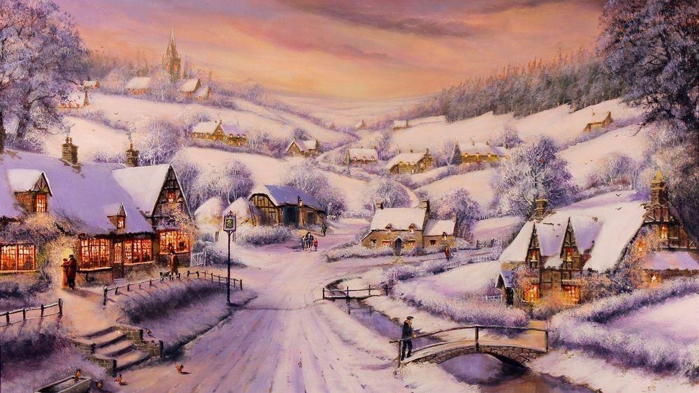 Деревня на закате - Обои Зима HD 2017 на рабочий стол — зимние картинки -  Обои для рабочего стола - Своя - широкоформатные обои и картинки