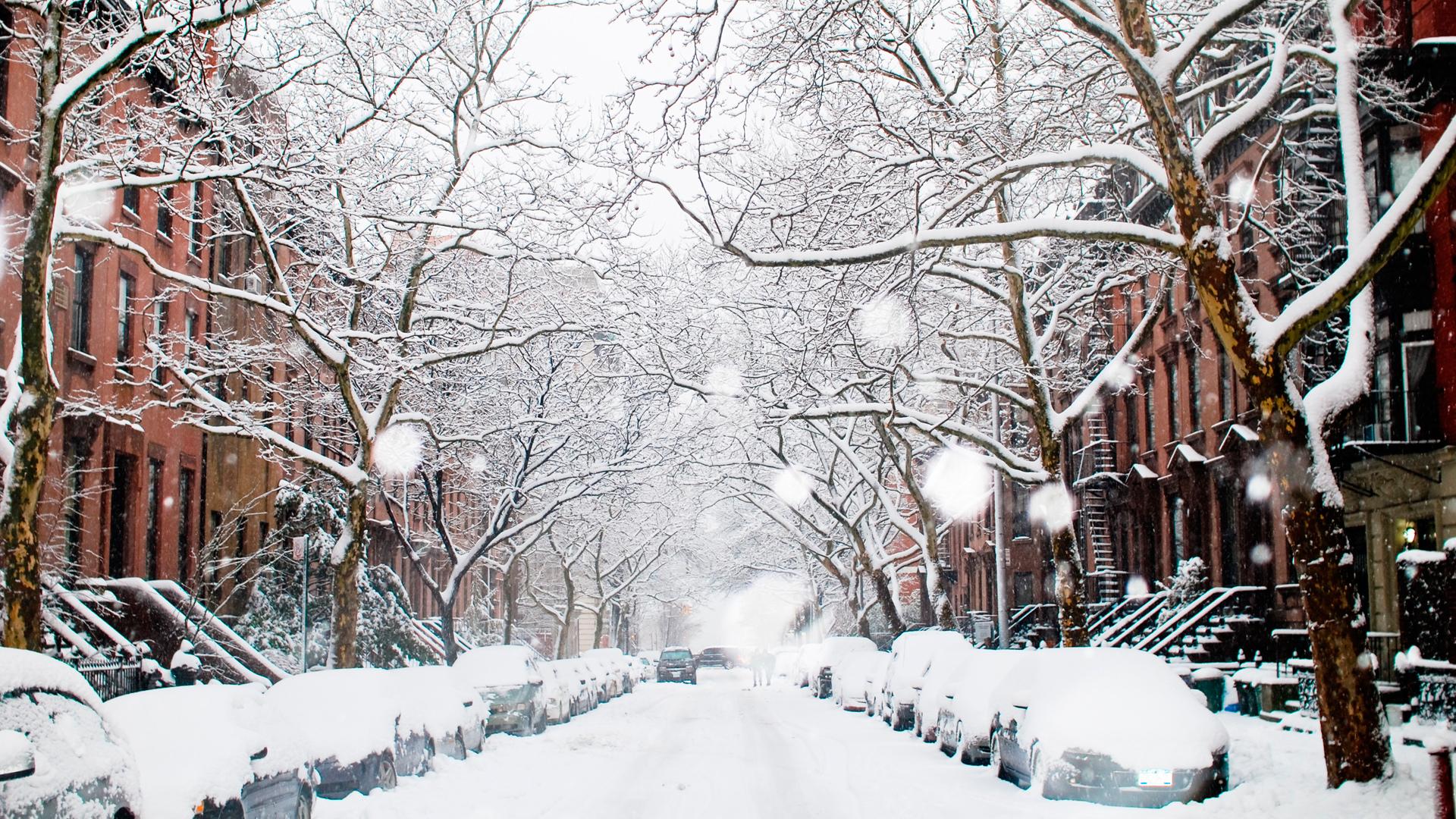 Обои зима, street, snow, улица, город, winter на рабочий стол