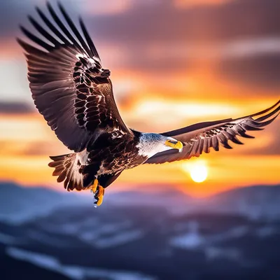 Орел парящий в небе на закате …» — создано в Шедевруме