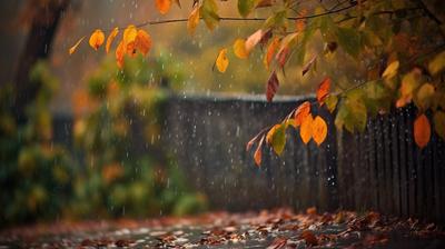 Дождь осени с упаденными листьями Стоковое Фото - изображение насчитывающей  окно, дождь: 126288426