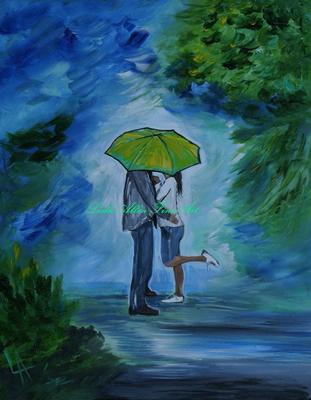 Пара гуляет под дождем с зонтиками | Премиум Фото