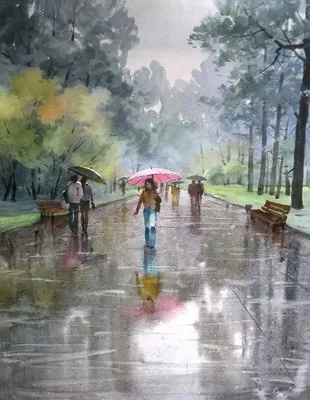 Картина Под дождем на площади ᐉ Невзорова Марина ᐉ онлайн-галерея Molbert.