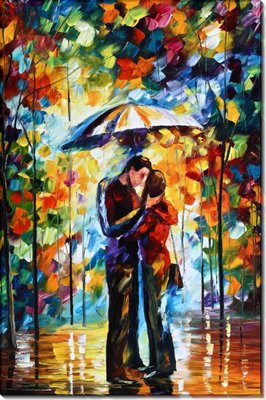 Купить картину Поцелуй под дождем , Афремов, Леонид в Украине | Фото и  репродукция картины на холсте в интернет магазине Макросвит