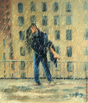 Картина \"Поцелуй под дождём\" - купить в Москве по выгодной цене |  Woozzee.ru - интернет магазин товаров для декора