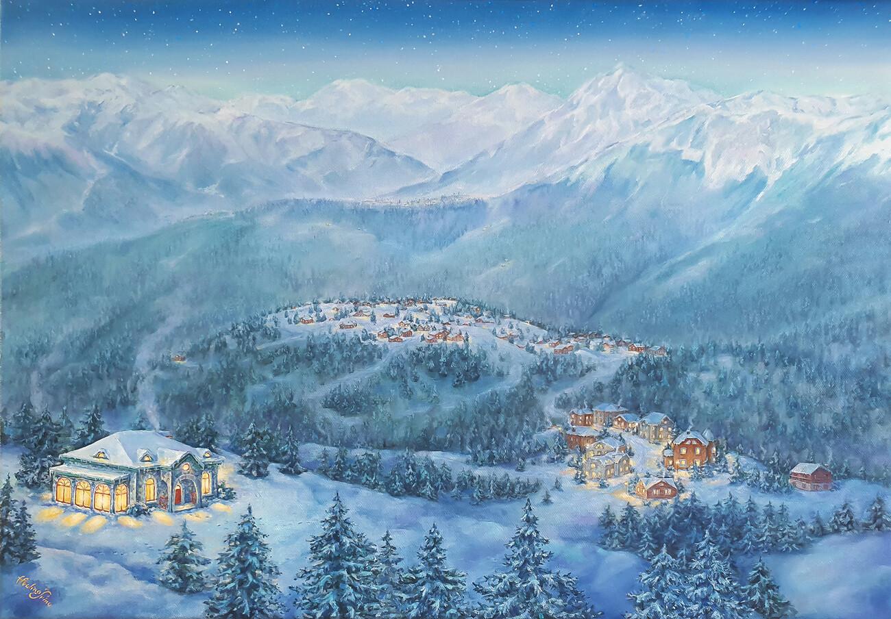 Горный зимний пейзаж картина маслом на холсте - Стильные картины