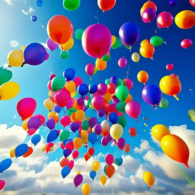 Разноцветные воздушные шарики в небе…» — создано в Шедевруме