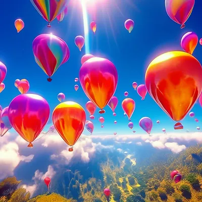 Воздушные шарики в небе,сочно четко…» — создано в Шедевруме