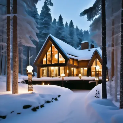 Сказочный домик в лесу снег фонари…» — создано в Шедевруме