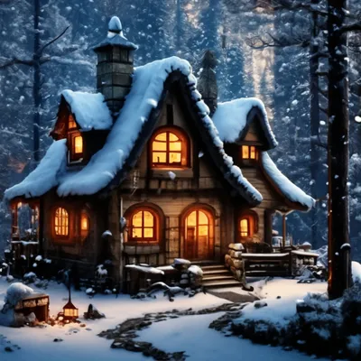 Сказочный домик в лесу зимой» — создано в Шедевруме