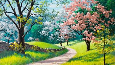 Обои весна, дерево, природа, акварельные краски, расцвет HD ready  бесплатно, заставка 1366x768 - скачать картинки и фото