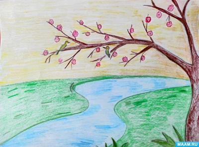Рисунок Весна цветными карандашами - 89 фото