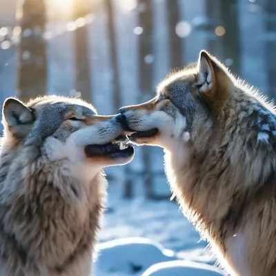 Две красивые волки в лесу снежный день зимой Стоковое Фото - изображение  насчитывающей мило, холодно: 158509872