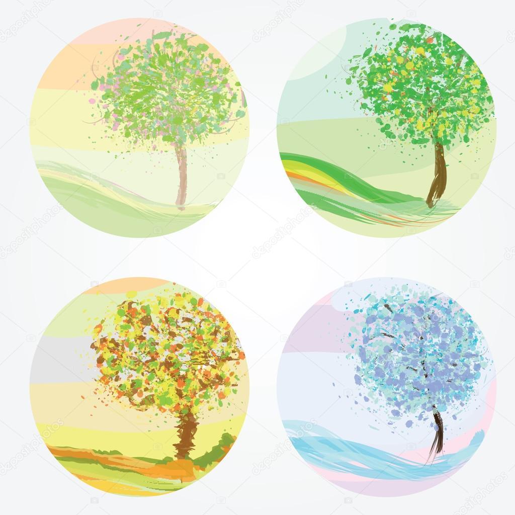 Дерево В Четыре Времена Годавесна Лето Осень Зима — стоковая векторная  графика и другие изображения на тему Время года - iStock