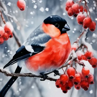Свитшот с росписью Зима. Снегири. Рябина