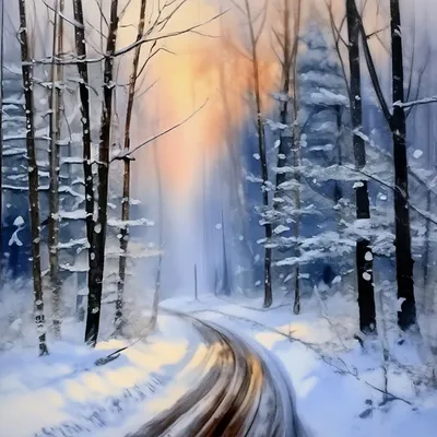 Зима в лесу,дорога заснеженая ,…» — создано в Шедевруме
