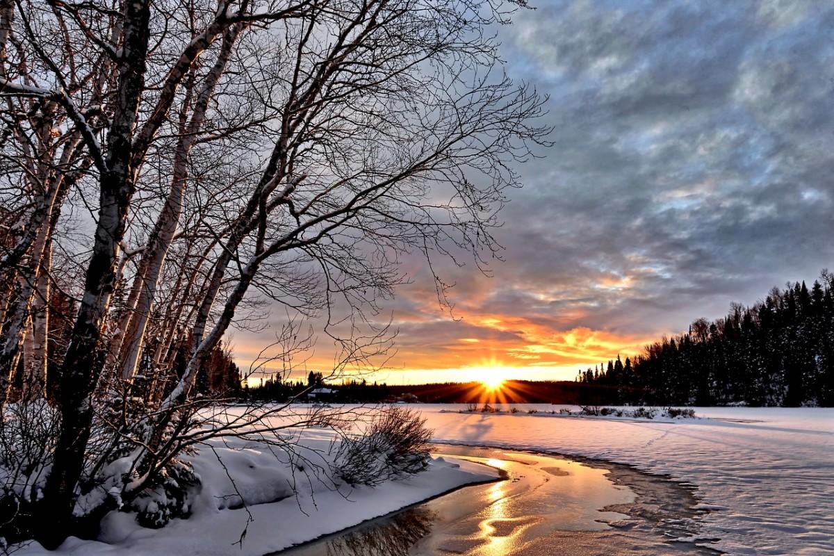 Зима закат лес - 81 фото