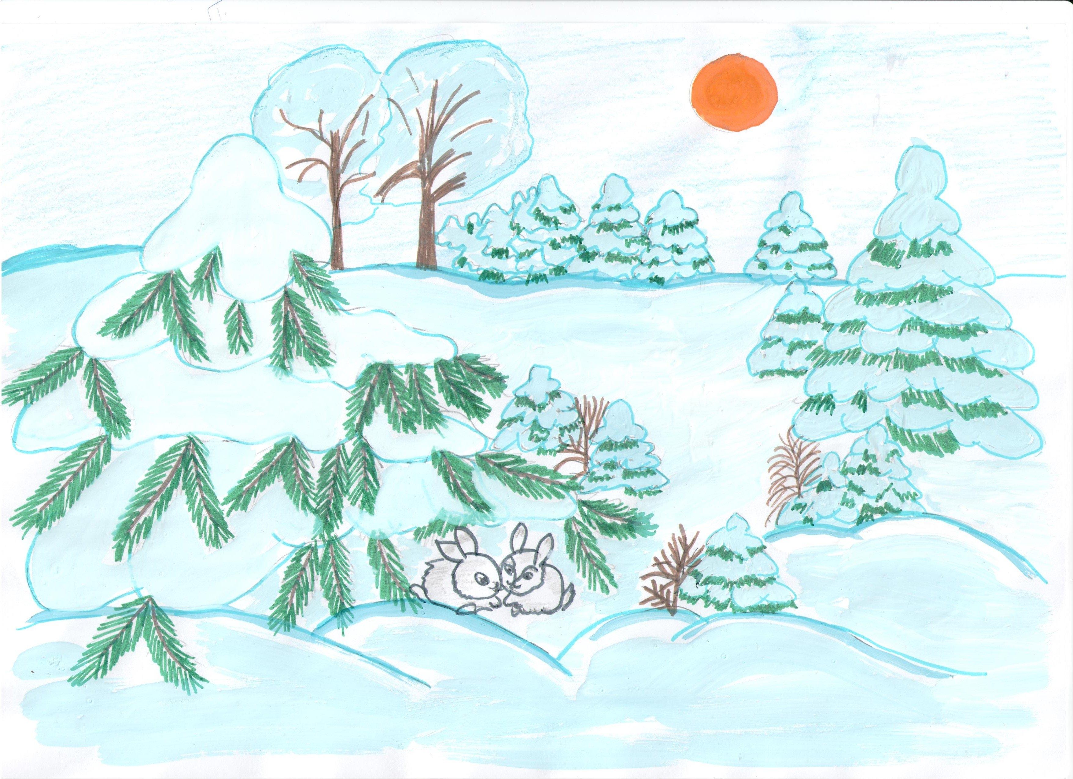 Детский рисунок зима карандашом - 57 фото